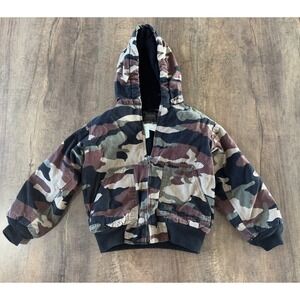 Walls Blizzard Pruf Jacket Youth M 8/10 Camo Canvas Hooded Insulated Hunting